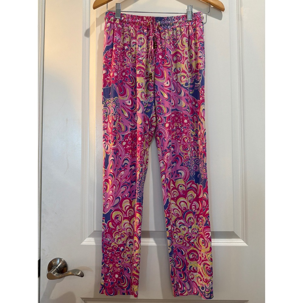 Lilly Pulitzer Lola Pants Pink Purple Floral Print Drawstring Knit Small